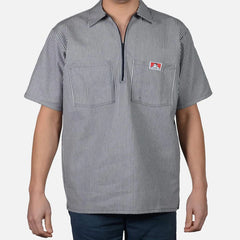 Ben Davis Short Sleeve Half Zip Work Shirt -NAVY STRIPE