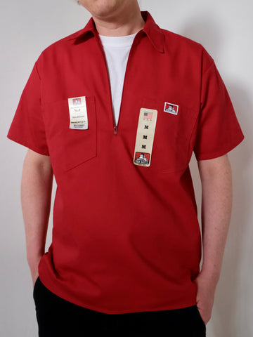 Ben Davis Short Sleeve Half Zip Work Shirt  Red