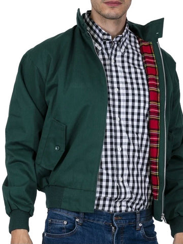 Relco Harrington Jacket With Tartan Lining - BOTTLE GREEN