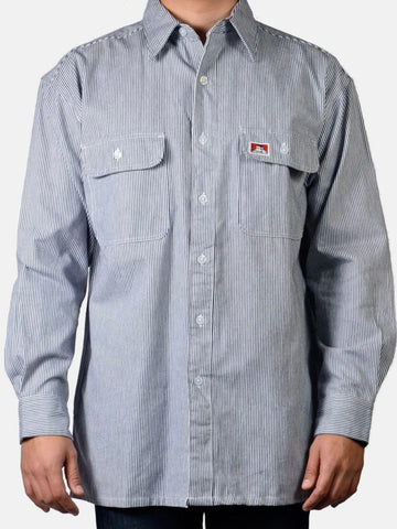 Ben Davis Heavyweight Long Sleeve Hickory Stripe Button Through Shirt